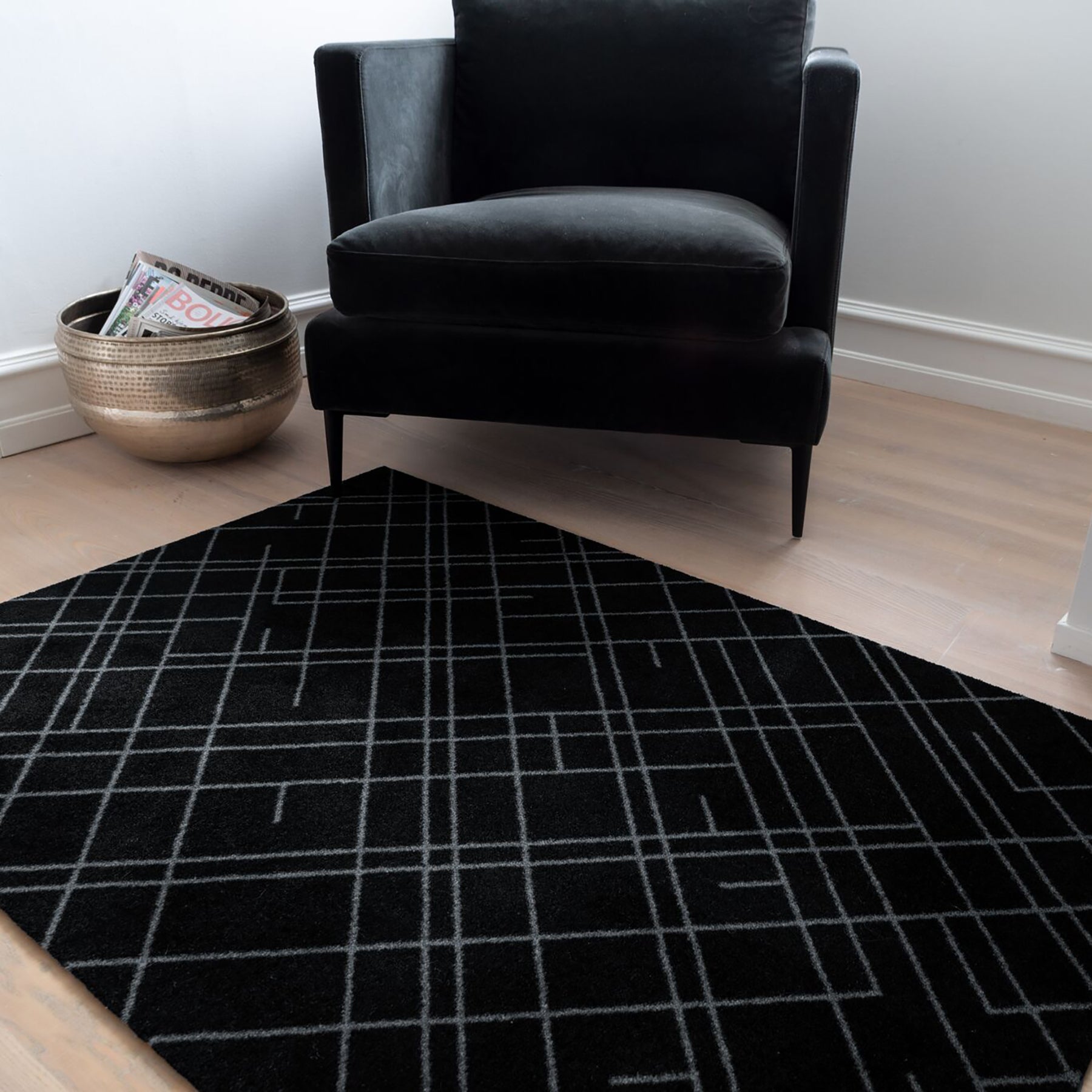 FLOOR MAT 90 X 130 CM - LINES BLACK/GREY