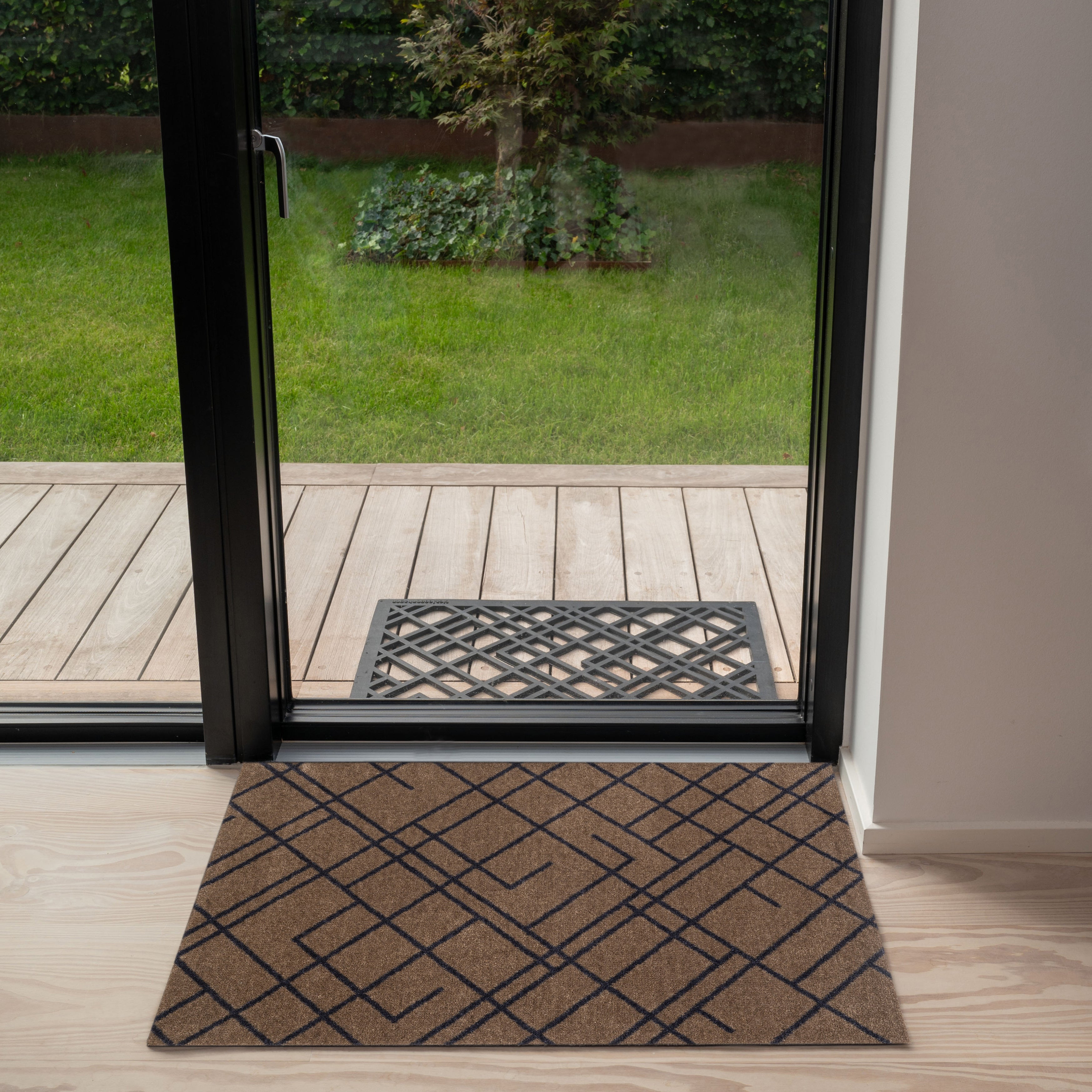 FLOOR MAT 60 x 90 cm - LINES SAND / BLUE-GRAY