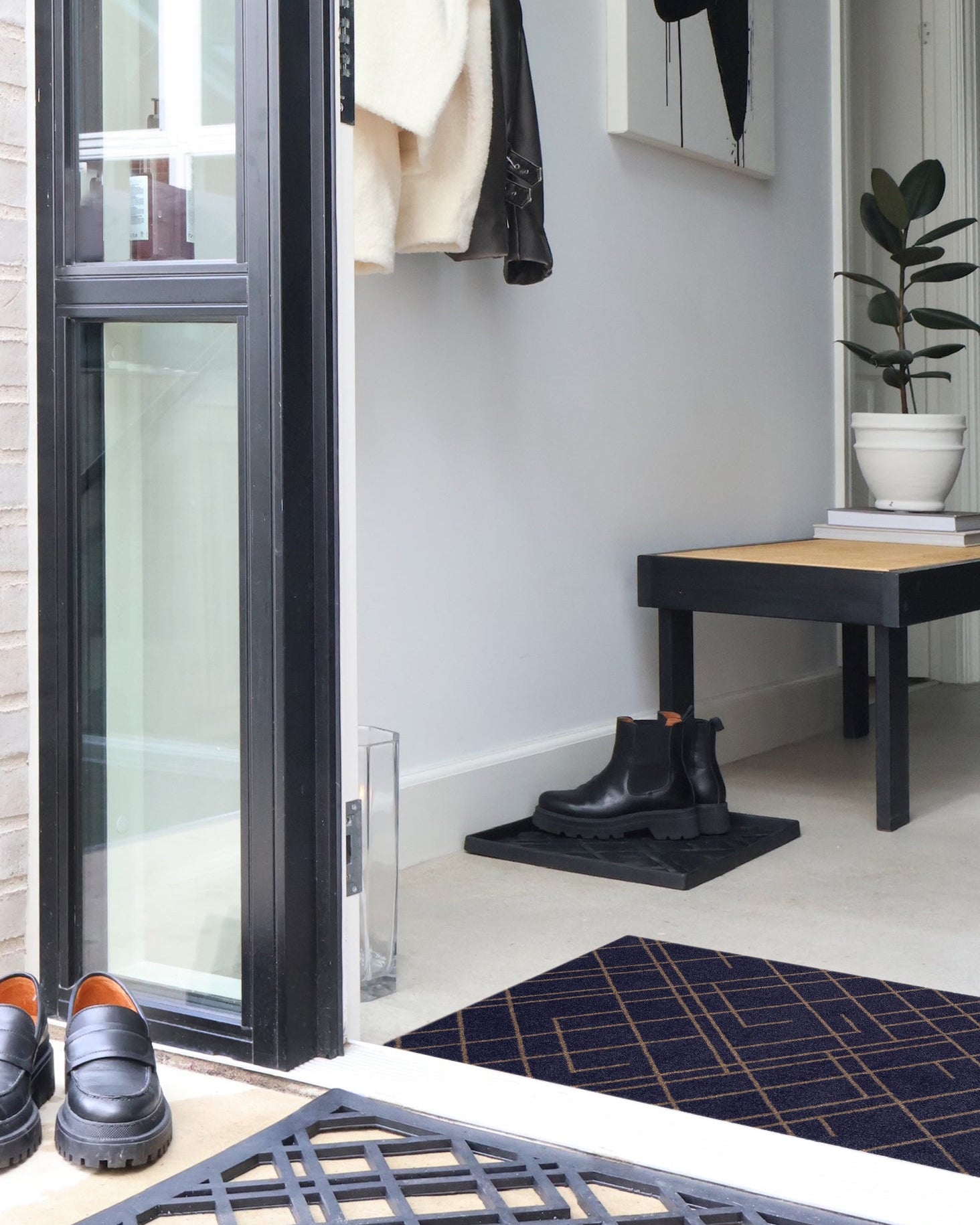 FLOOR MAT 60 x 90 cm - DOT BLUE-GREY / SAND
