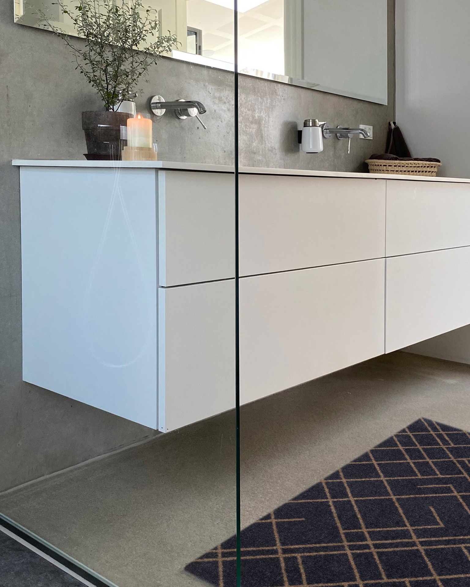 FLOOR MAT 60 x 90 cm - LINES BLUE-GRAY / SAND