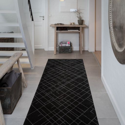 FLOOR MAT 90 x 200 CM LINES BLACK/GREY