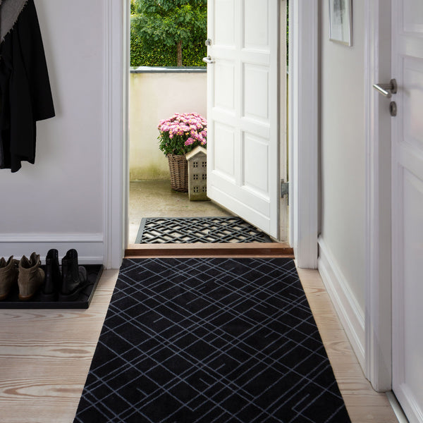 FLOOR MAT 67 x 150 CM - LINES BLACK/GREY