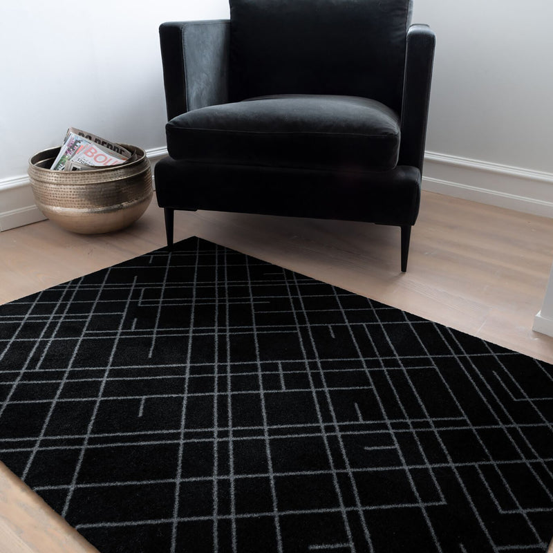 FLOOR MAT 90 X 130 CM - LINES BLACK/GREY