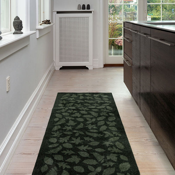 FLOOR MAT 67 x 200 CM - LEAVES/DARK GREEN
