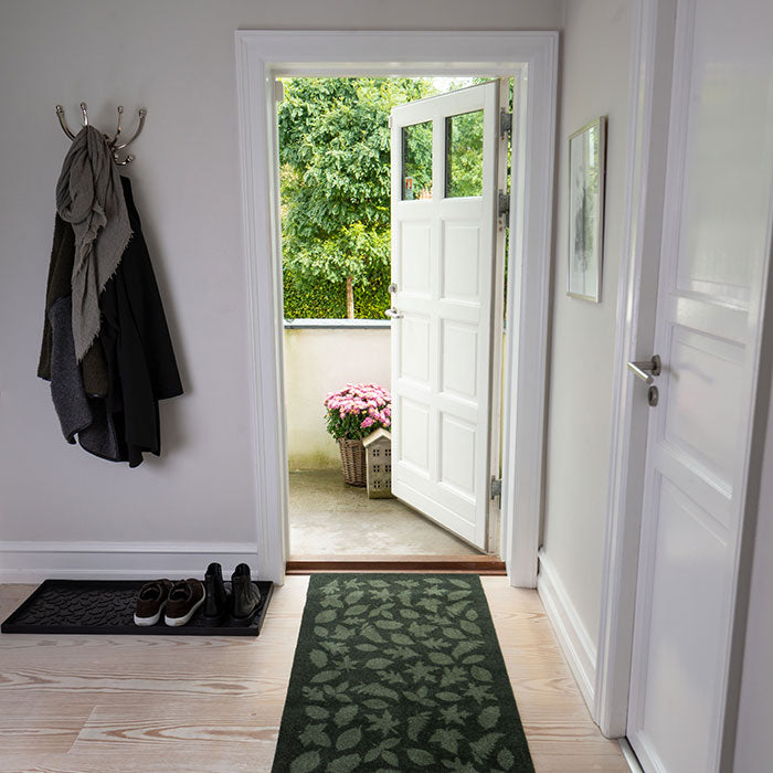 FLOOR MAT 67 x 200 CM - LEAVES/DARK GREEN