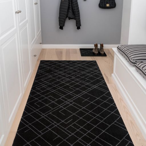 FLOOR MAT 90 x 200 CM LINES BLACK/GREY