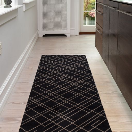 FLOOR MAT 67 x 200 CM - LINES BLACK/SAND